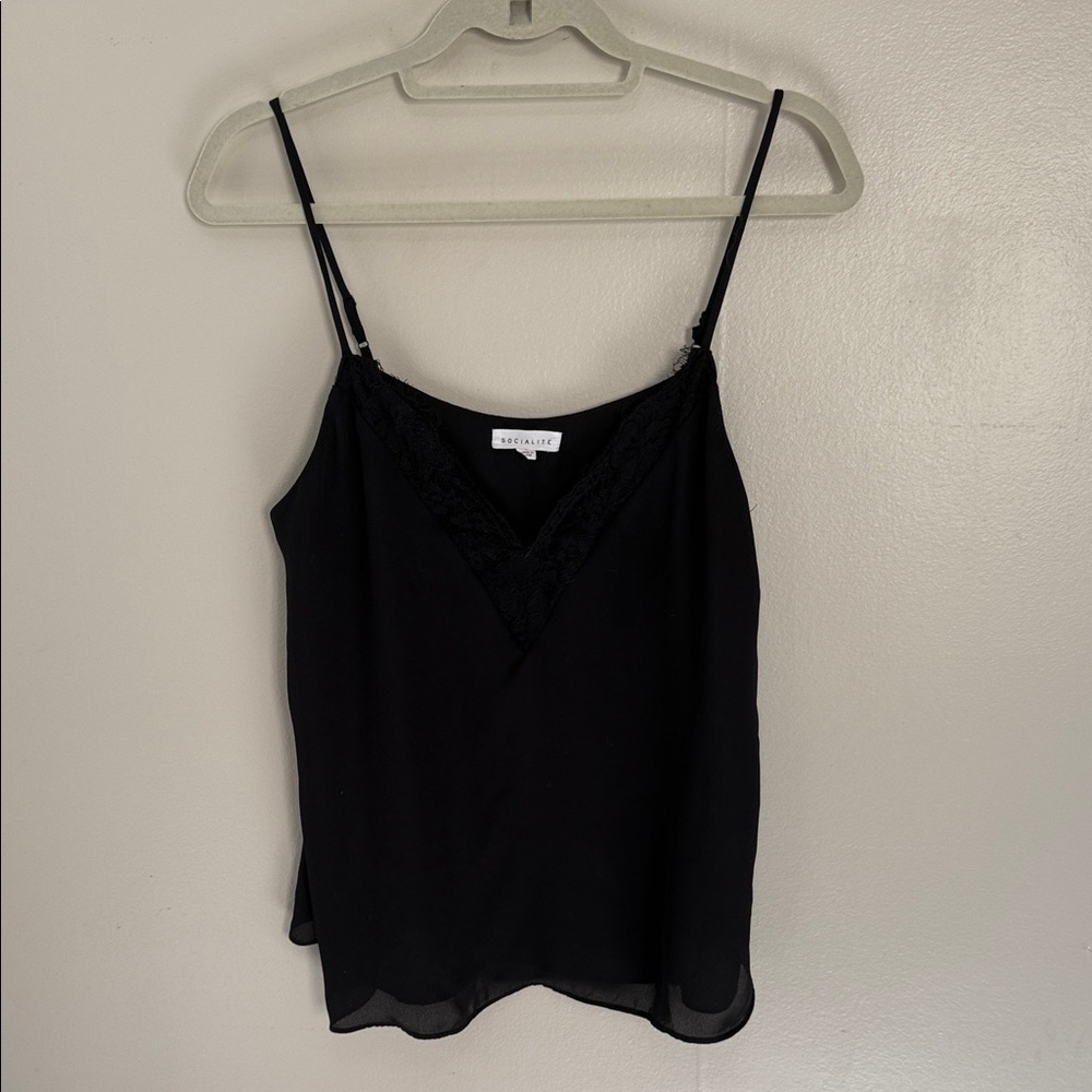 Socialite Black Lace Trim Camisole- Sz L